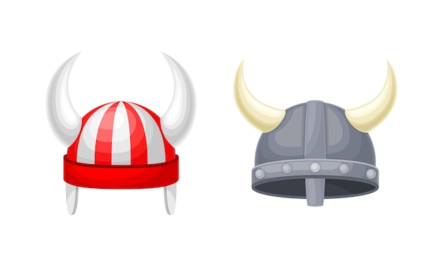 Carnaval festivo funky tocados con sombreros vikingos con cuernos ilustración vectorial de dibujos animados