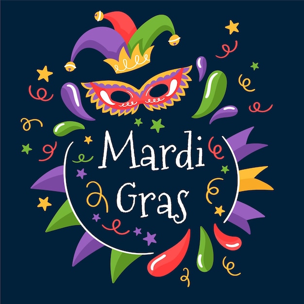 Carnaval de mardi gras dibujado a mano