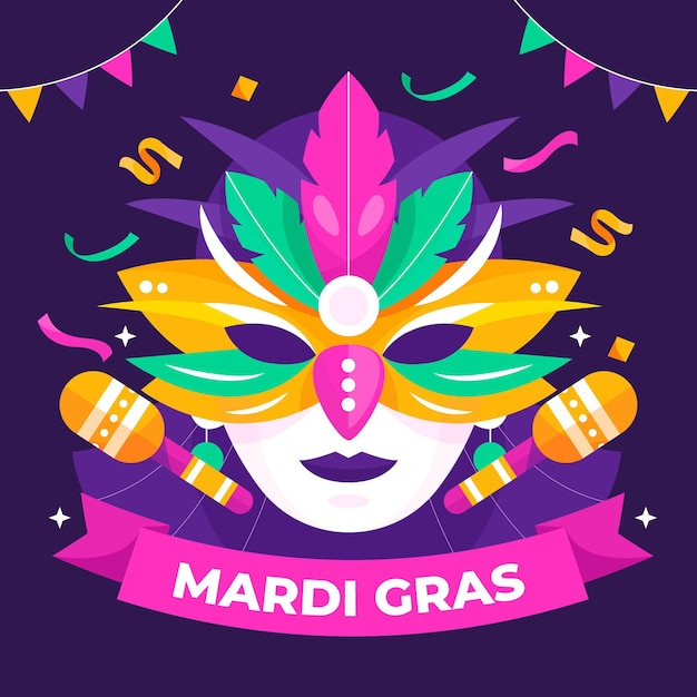 Carnaval de mardi gras de diseño plano