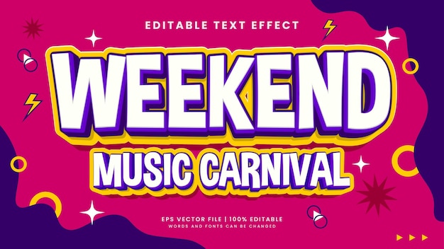 Carnaval de música de fin de semana de los años 90 texto retro editable efecto texto