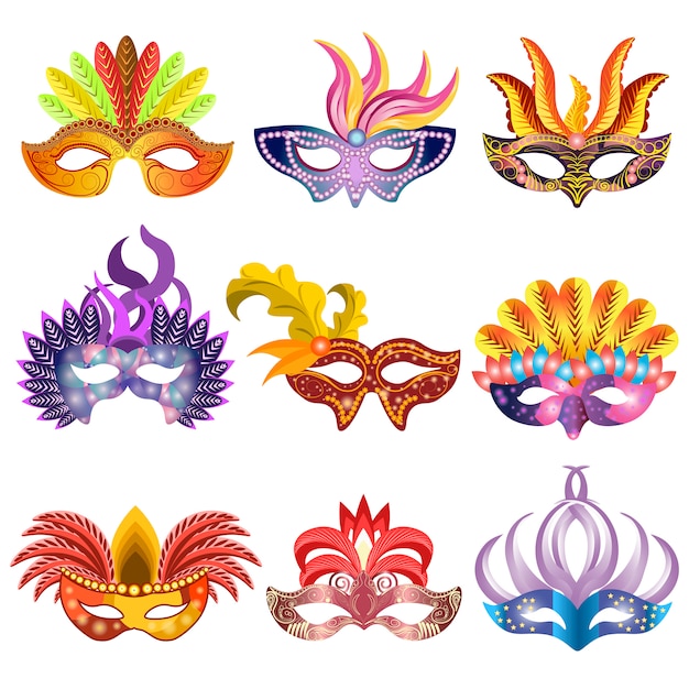 Carnaval o celebración máscaras vector iconos