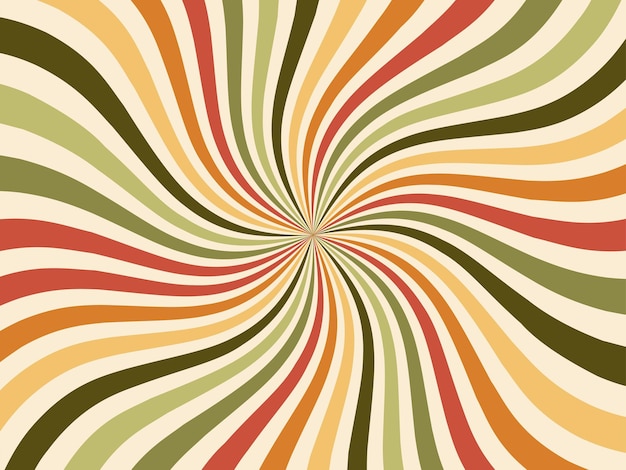 Carnaval o circo retro rayos de fondo vintage rayos de sol estallido diseño evocando una sensación de capricho y nostalgia telón de fondo vectorial con coloridas curvas apagadas rayas radiantes que crean efecto hipnótico
