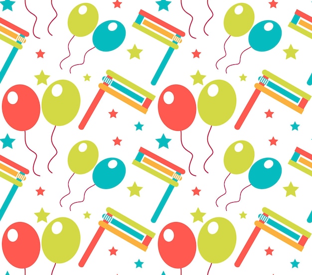 Carnaval de patrones sin fisuras. Textura repetitiva Purim. Vacaciones, mascarada, festival, fiesta de cumpleaños. Fondo interminable, telón de fondo, papel tapiz, papel. Ilustración vectorial.