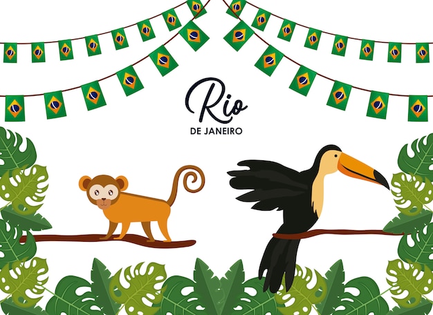 Carnaval tarjeta rio janeiro con animales exóticos.