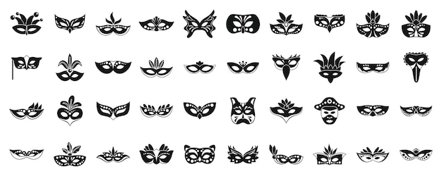 El Carnaval de Venecia Iconos conjunto vector simple Máscara de disfraz
