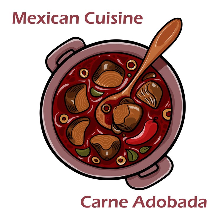 Vector carne adobada en vasija de barro gastronomía tradicional de méxico