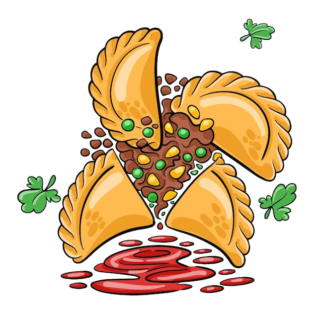 Carne asada Empanadas típicas españolas Ilustración vectorial