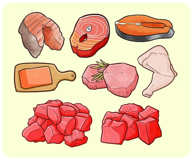 Carne cruda divertida en estilo simple doodle