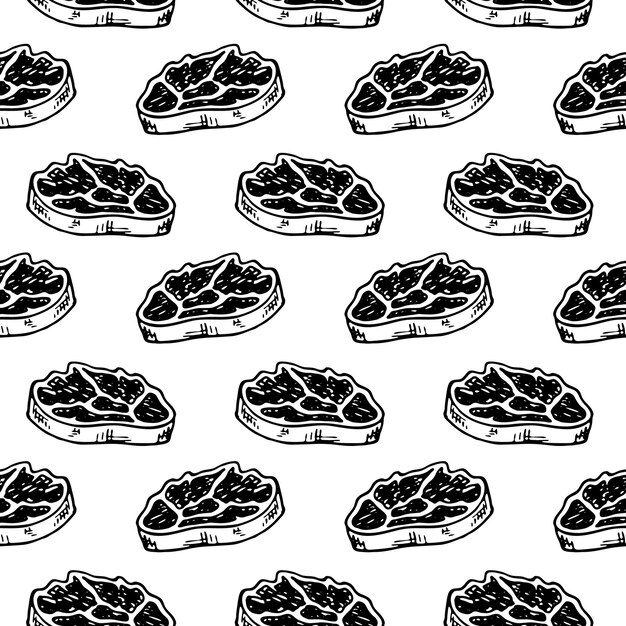 Carne dibujada a mano de patrones sin fisuras. Doodle dibujo negro. Símbolo de signo. Elemento de decoración. Aislado sobre fondo blanco. Diseño plano. Ilustración vectorial.