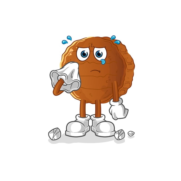 Vector la carne de hamburguesa llora con un pañuelo. vector de mascota de dibujos animados