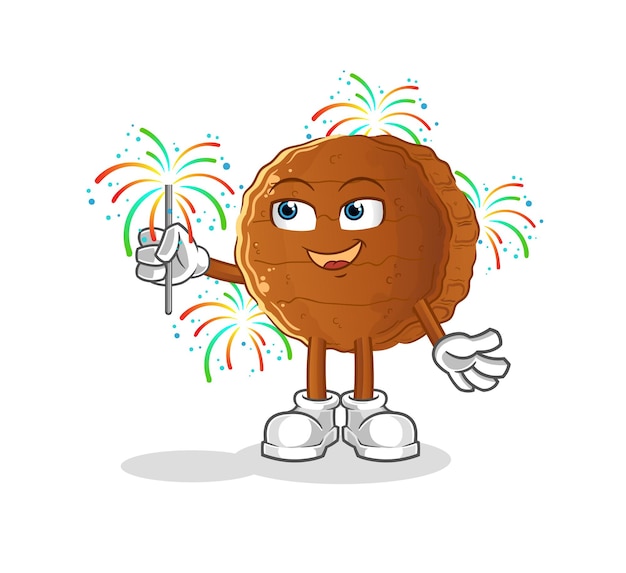 carne de hamburguesa con mascota de fuegos artificiales. vector de dibujos animados