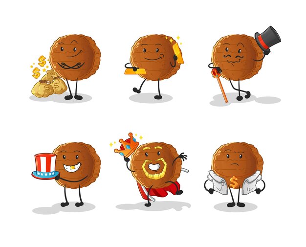 Carne de hamburguesa rica en carácter. vector de mascota de dibujos animados