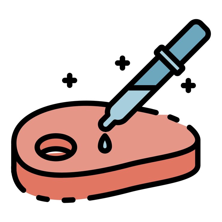 Vector carne con un icono de pipeta contorno de carne con un icono de vector de pipeta color plano aislado