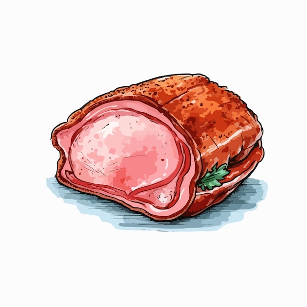 Vector carne de jamón ahumado de dibujos animados dibujados a mano sobre fondo blanco ilustración de dibujos animados dibujados a mano