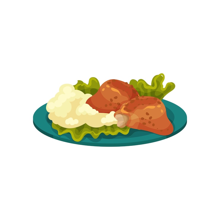 Vector carne de pollo frita y puré de patatas saboroso vector de plato ilustración aislada en un fondo blanco