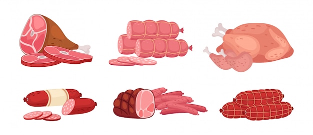 Carne pollo y salchichas, salami