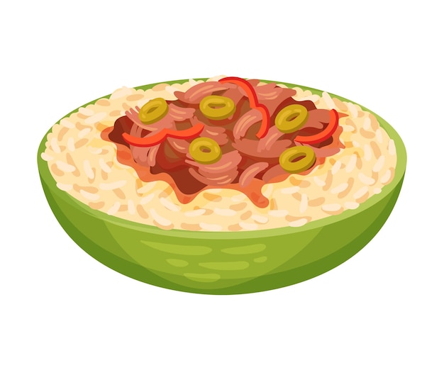 Vector carne de res estofada y arroz como ilustración vectorial de platos cubanos