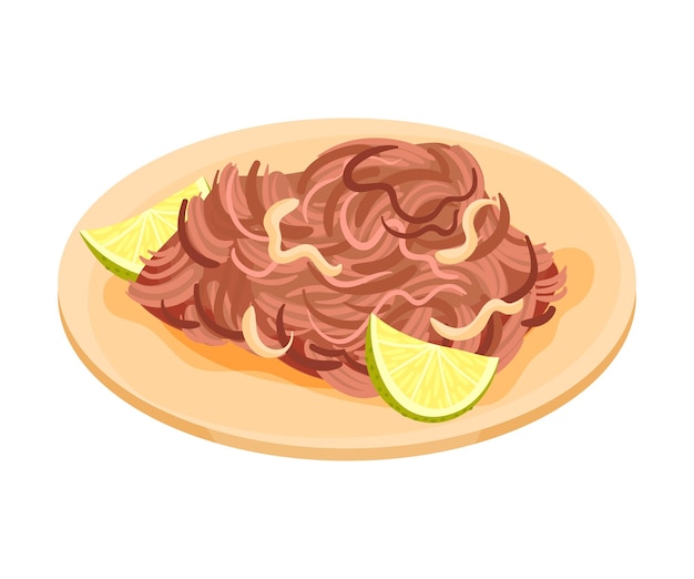 Vector carne de res frita con salsa de marinada de lima como ilustración vectorial de un plato cubano