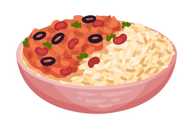 Carne de res picada cocida con arroz como ilustración vectorial de un plato cubano