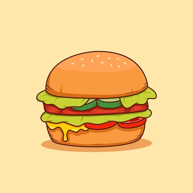 Carne de res con queso derretido y lechuga verde hamburguesa ilustración vector dibujos animados hamburguesa grande ilustración