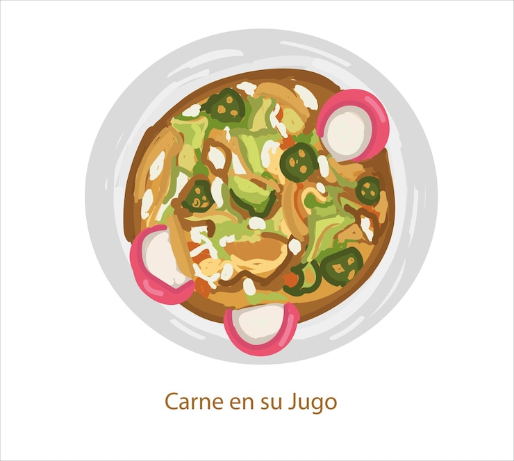 Vector carne en su jugo vector de comida mexicana. los mejores platillos mexicanos. ilustración de comida latinoamericana.