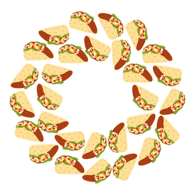 Carne y verduras de taco mexicano marco circular frontera saludo de día de taco copia concepto de plantilla de espacio