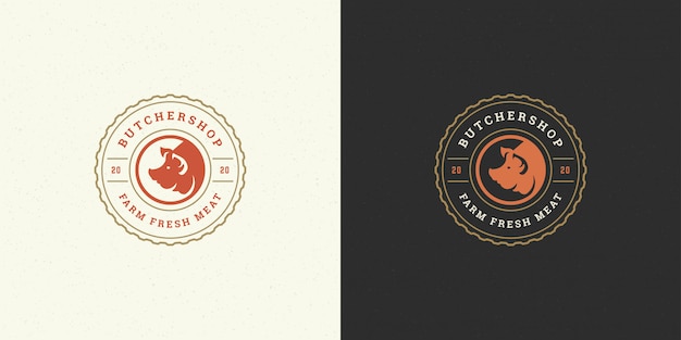 Carnicería logo silueta de cabeza de cerdo buena para insignia de granja o restaurante
