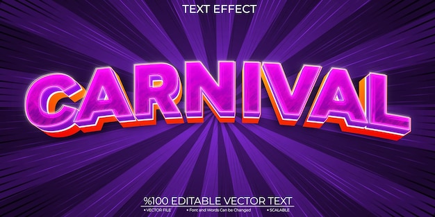 Carnival text comic purple plantilla editable 3d vektor text effect