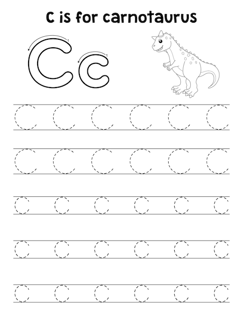 Carnotaurus dinosaur tracing letra abc coloring c