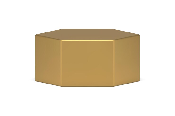 Vector caro hexágono dorado plantilla 3d etapa realista figura geométrica minimalista diseño decorativo ilustración vectorial bloque tridimensional poligonal de lujo maqueta de plataforma brillante