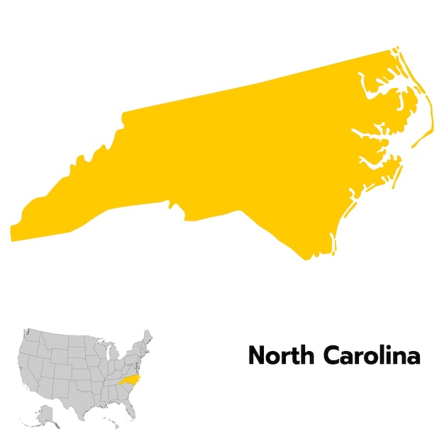 Carolina del Norte con bandera de los Estados Unidos Mapa de los Estados Unidos