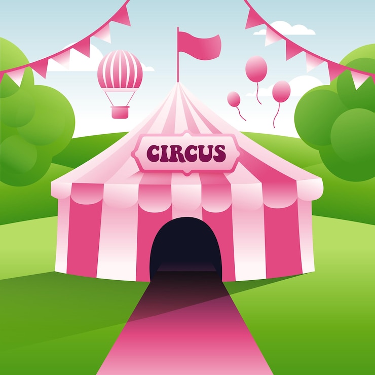 Carpa de circo rosa en entorno verde ilustración vectorial