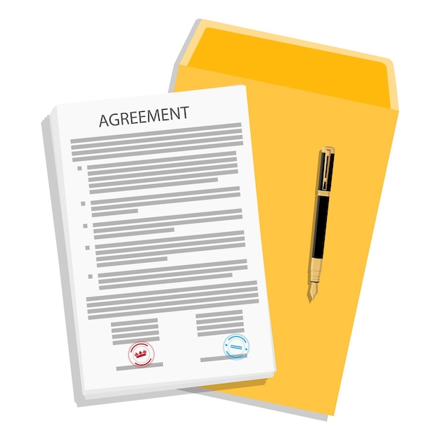 Carpeta de acuerdo de contrato y bolígrafo Concepto de documento de firma de asociación Ilustración vectorial