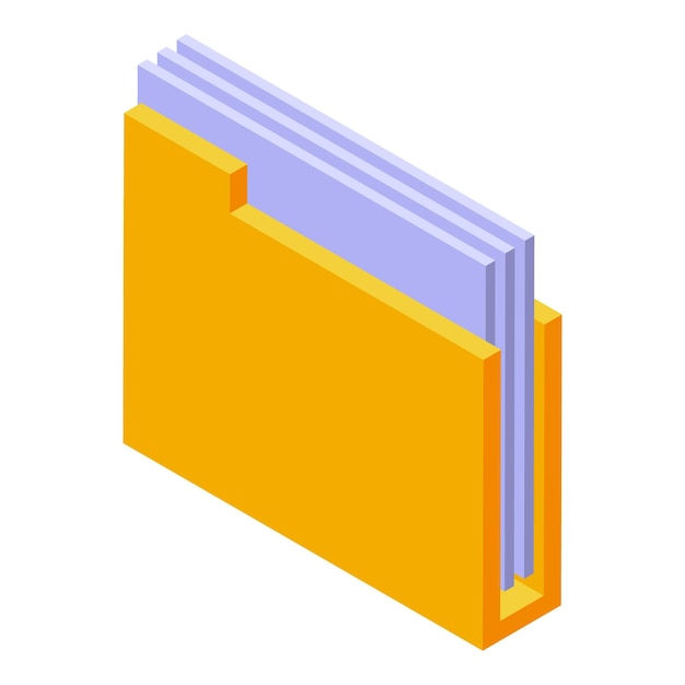 Carpeta amarilla que almacena varios documentos digitales icono isométrico
