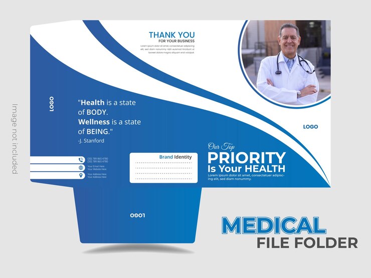 Carpeta de archivos médicos moderna y creativa también para clínicas y hospitales