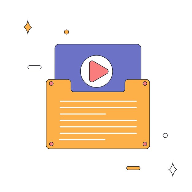 Carpeta con archivos multimedia Concepto de contenido atractivo Ilustración vectorial en fondo blanco