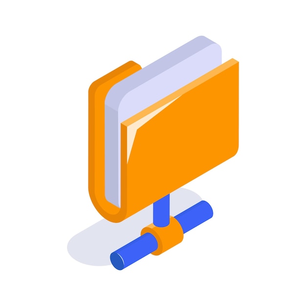 Una carpeta conectada a la red que denota el concepto de icono isométrico de intercambio de archivos y almacenamiento en red
