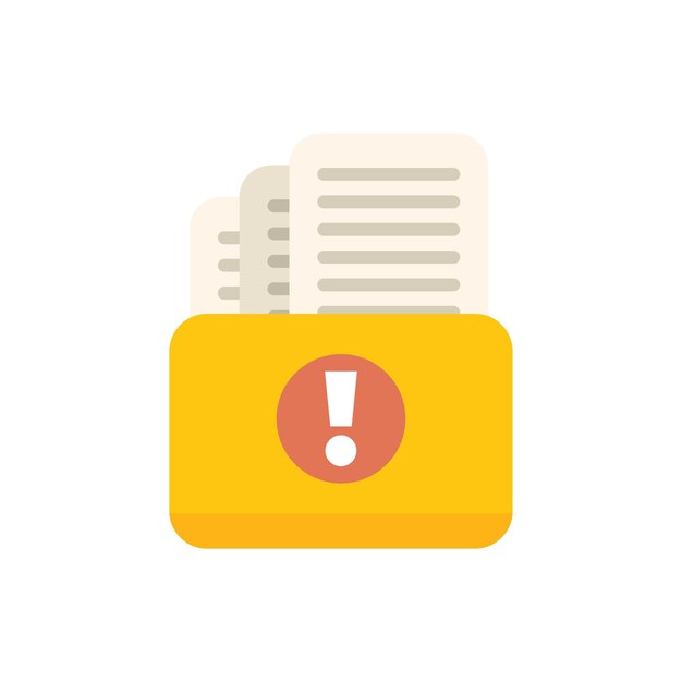 Carpeta de documentos importantes con el icono del signo de advertencia de signo de exclamación