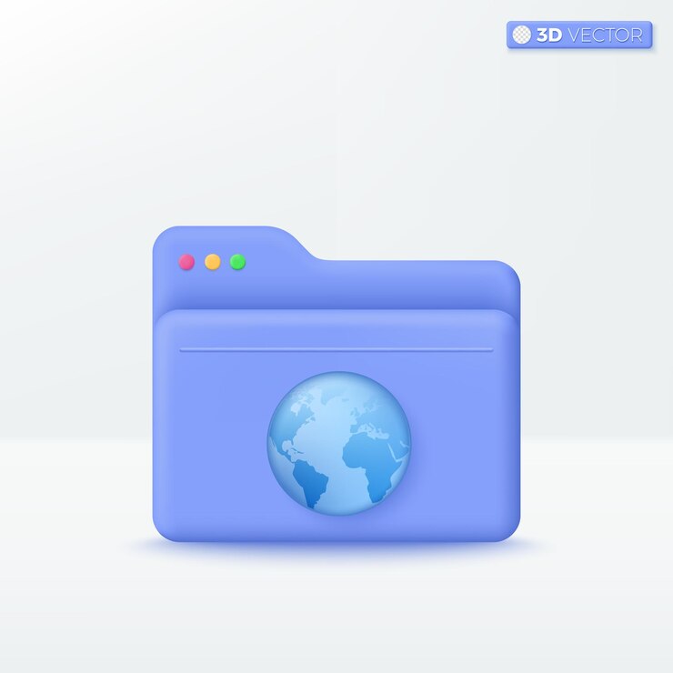 Vector carpeta con símbolo de icono mundo cartera en línea de información para presentación búsqueda cómoda datos almacenados concepto de gestión de archivos ilustración aislada de vector 3d pastel de dibujos animados estilo mínimo
