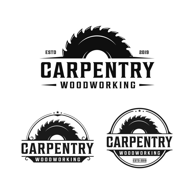 Carpintería, carpintería retro vintage diseño de logotipo. Aserradero / sierra logo