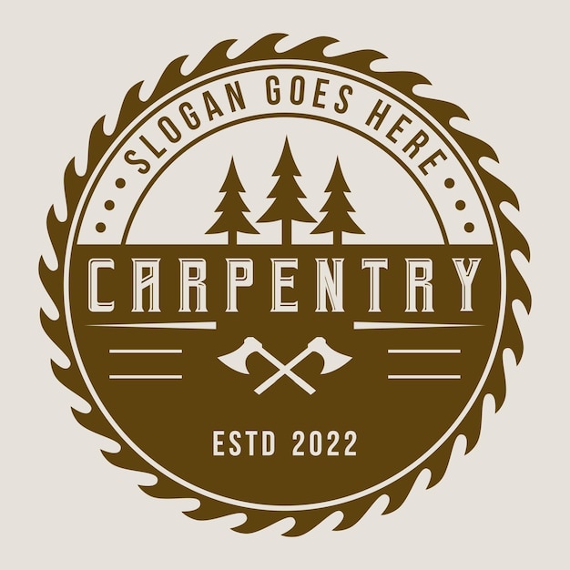 Carpintería Logo Etiqueta Insignia Vintage Trabajo Madera Diseño Ilustración Vector