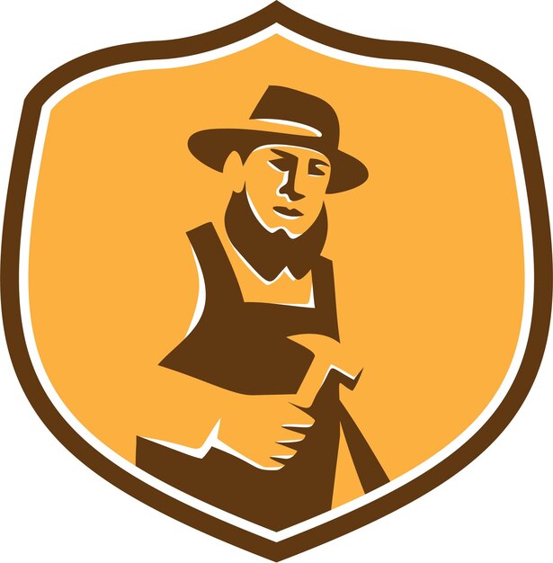 El carpintero amish con la cresta del martillo retro