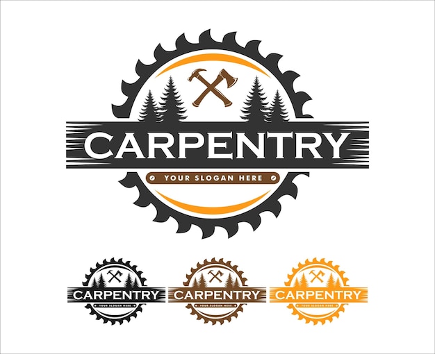 carpintero artesano vector logotipo insignia etiqueta ilustración emblema plantilla silueta vintage retro