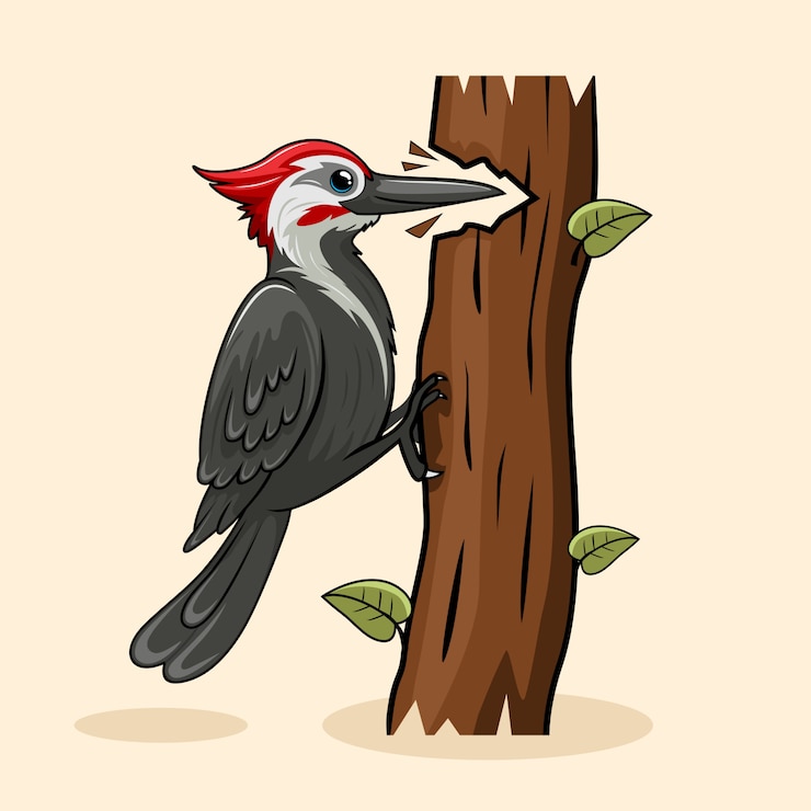 Vector carpintero de dibujos animados lindo pájaro