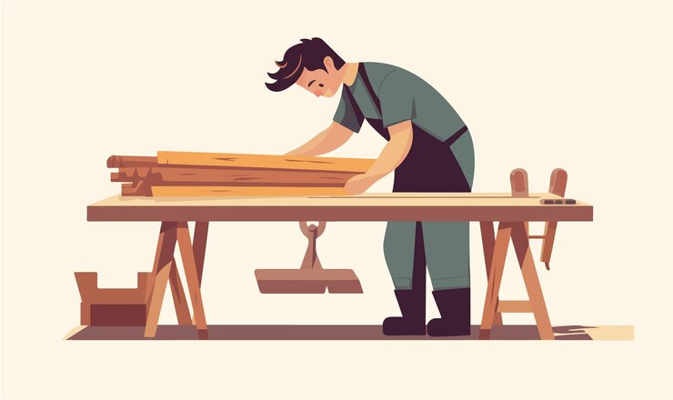 Vector un carpintero hábil que trabaja con madera