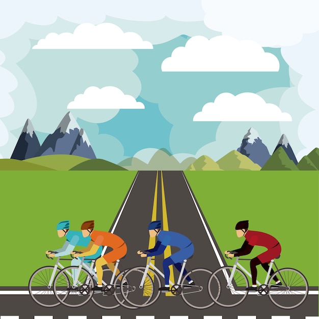 Vector carrera ciclista con fondo hermoso paisaje