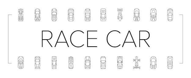 Carrera coche velocidad deporte vehículo iconos conjunto vector