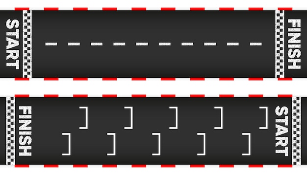 Vector carrera de pista carrera de línea de salida y meta carrera de carreras de coches grunge con textura en el asfalto