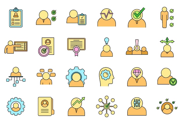 Carrera rasgos personales iconos conjunto de línea de color vectorial