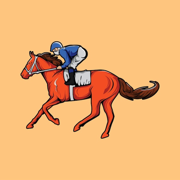 Carreras de caballos jinete vibrante de colores dibujos animados de estilo retro vector
